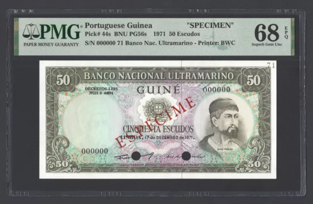 Portuguese Guinea 50 Escudos ND(1971) P44s Specimen  UNC Grade 68 Top Pop