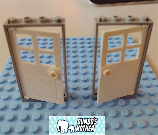 100% LEGO 2) Light Bluish Gray Door Frames 1x4x6 & 4 Pane Door House Home NEW