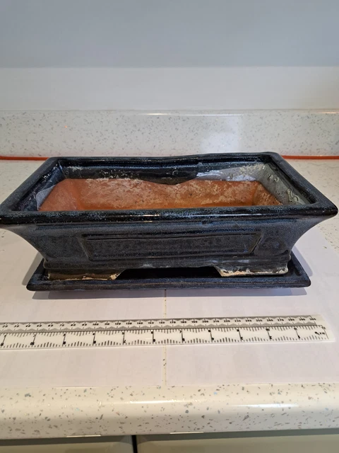 Dark Blue Bonsai Pot and Saucer - approx 30 cm - used
