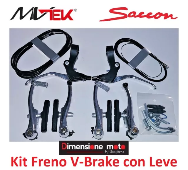 0455 - Kit Freno V-Brake Alluminio + Leve + Guaina per Bici 20-24-26 MTB Mountai
