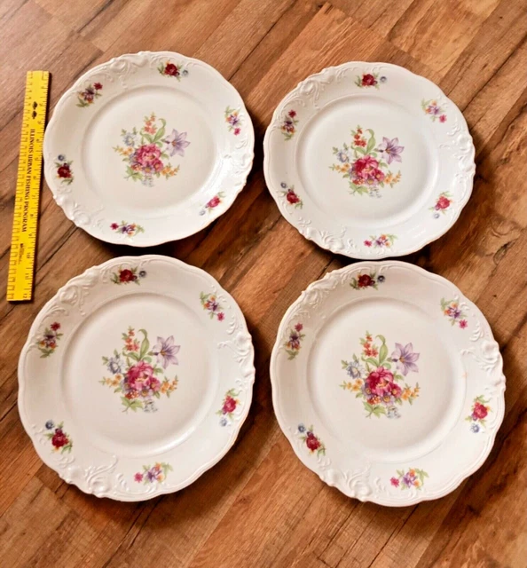 Set 4 Vintage Antique Germany Meissen Flower Hand Painted Floral Plate VGC 10.5”