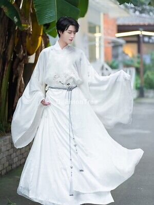 Uomini HANFU Robe Costume Costumi Cinesi Chiffon Crane ricamo STADIO Clothing