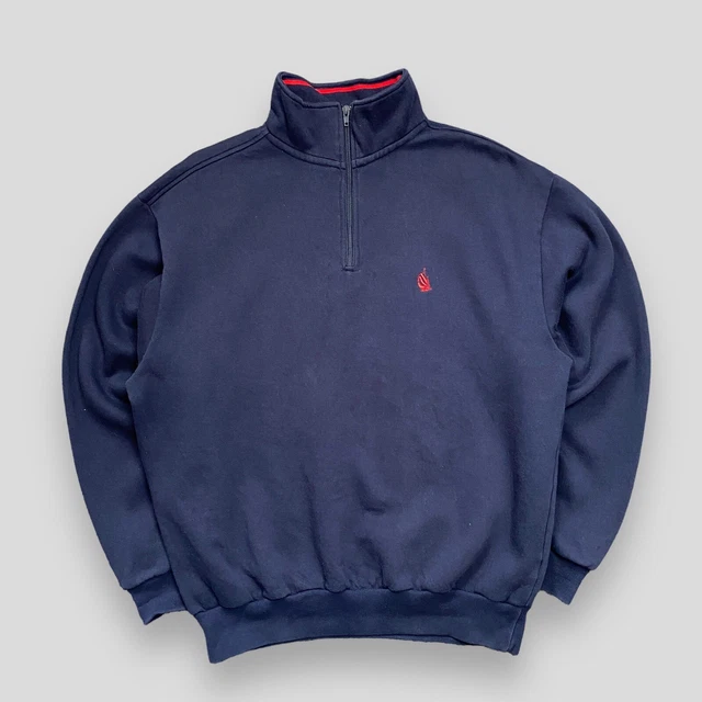 Felpa vintage Nautica 1/4 cerniera blu navy ricamata, taglia large