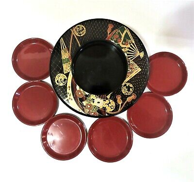 Vintage Japan Stackable 2 Tier Lacquer Bento Box with Plates 10x4 inch