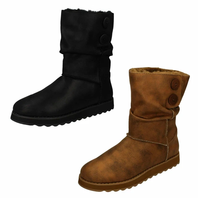 Femmes Skechers Tirer Sur Doublure Fausse Fourrure mi-Mollet Vegan Bottes Hiver