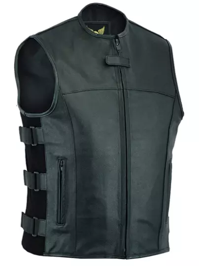 Leatherick Mens SWAT Tactical Style Side Straps Motorcycle Biker Leather vest