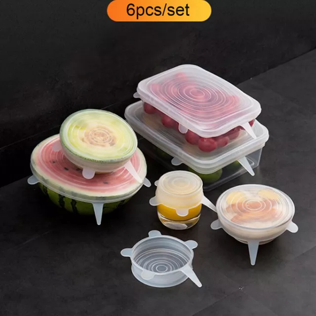 6PCS Stretch Silicone Food Bowl Cover Storage Wraps Seals Reusable Lids -DC