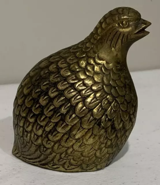 Vintage Solid Brass Quail Pheasant Bird Statue Figurine Paperweight
