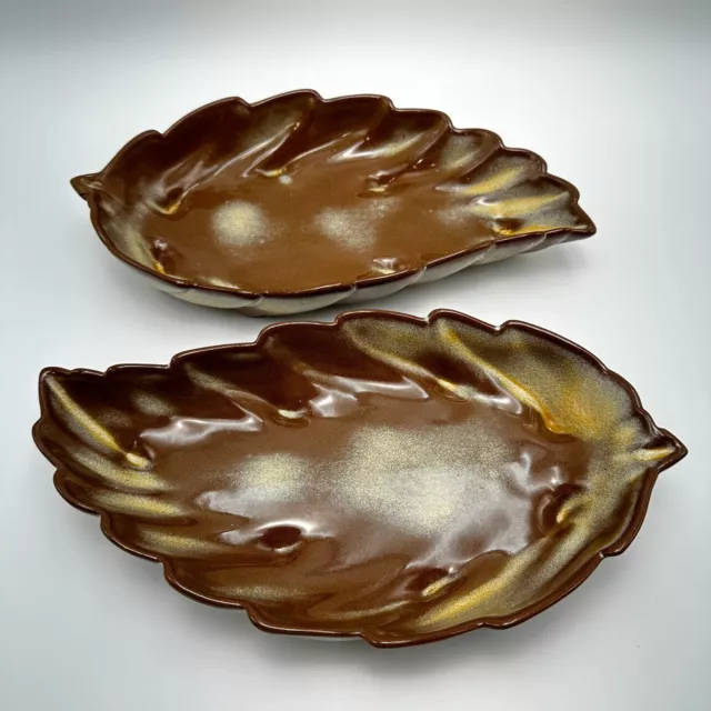 VTG MCM Frankoma Willow Leaf Footed Pottery Brown Satin Glaze Large #226 11" USA