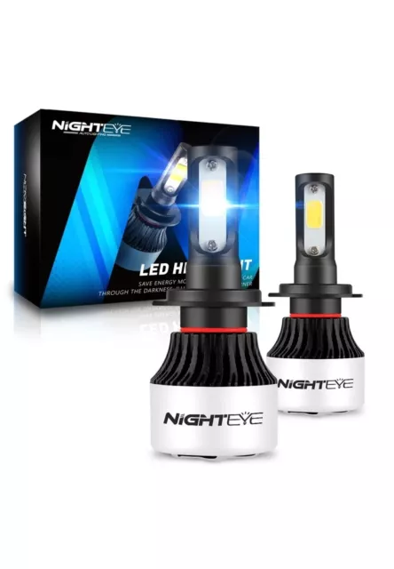 NIGHTEYE 72W 9000LM 2x H7 LED Headlight Bulbs Kit 6500K White Canbus Error Free