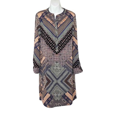 Antonio Melani Dress Sz 6 Abstract Patch Blue/Peach/Pink/Teal Tabbed Sleeve