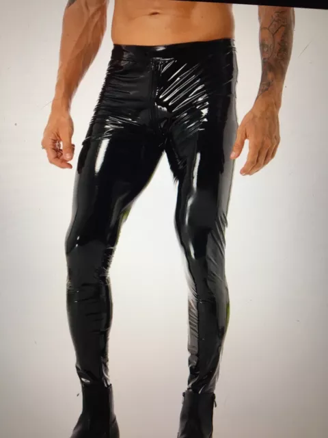 Pantalon noir pour homme en vinyle brillant