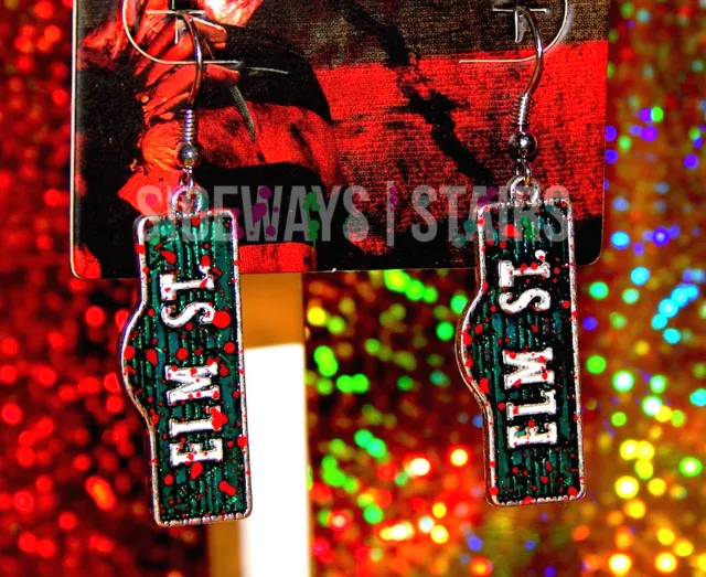 NIGHTMARE ON ELM STREET SIGN EARRINGS Freddy Krueger enamel horror jewelry RARE 2