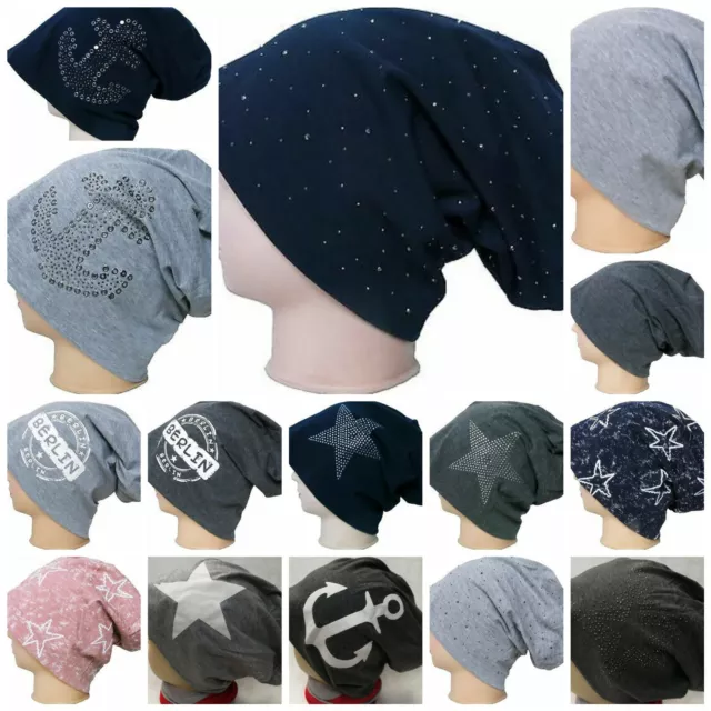 Long Beanie XXL Mütze Damen Herren Kinder Unisex Slouch Nieten Sterne Anker Neue