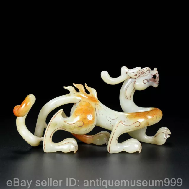 6.4" Chinese Natural Hetian Jade Nephrite Carving Dragon Beast Statue Sculpture