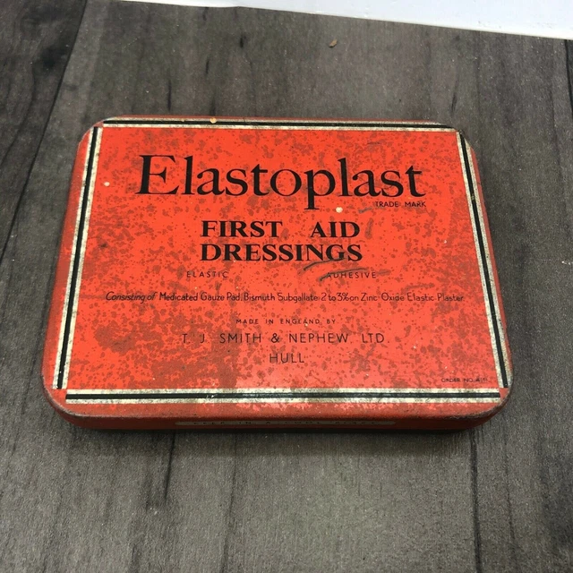 Red Elastoplast First Aid Dressings Empty Tin T.J SMITH NEPHEW Authentic Vintage