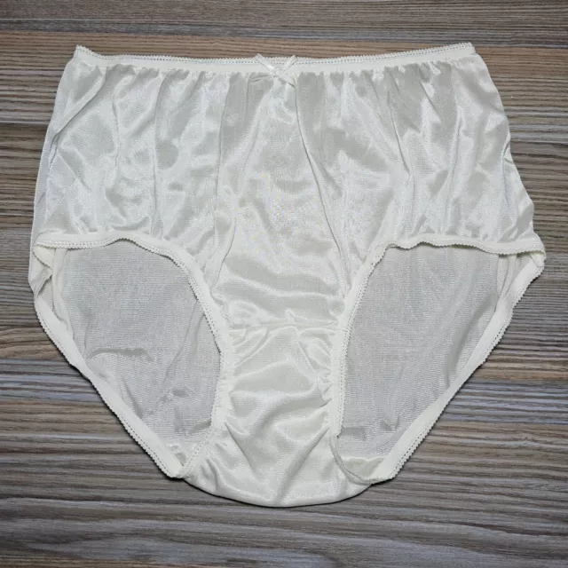 Vintage Slippery Nylon Panty Ivory White Granny Sheer Brief Size 7/L Hip 37-41"