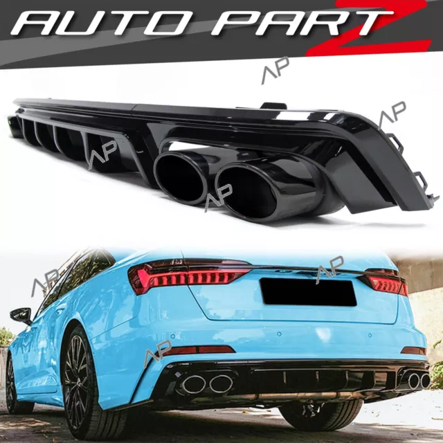 S6 Heckdiffusor + Auspuff Schwarz Glanz für AUDI A6 C8 Limo Avant S-Line 18-22