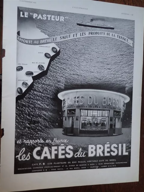 CAFE DU BRESIL le PASTEUR + perfume CONCRETEA MOLINARD pub papia ILLUSTRATION 1939