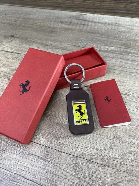 Ferrari Brown LEATHER KEYRING WITH SHIELD Collector keychain Made in Italy