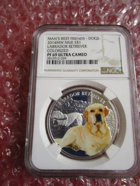 Niue 2014 1$ Mans Best Friends Dogs Labrador Retriever NGC PF69 .999 Silver coin