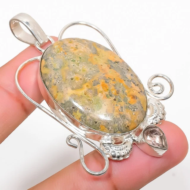 Leopard Skin, Kunzite Gemstone 925 Sterling Silver Jewelry Pendant 2.44"