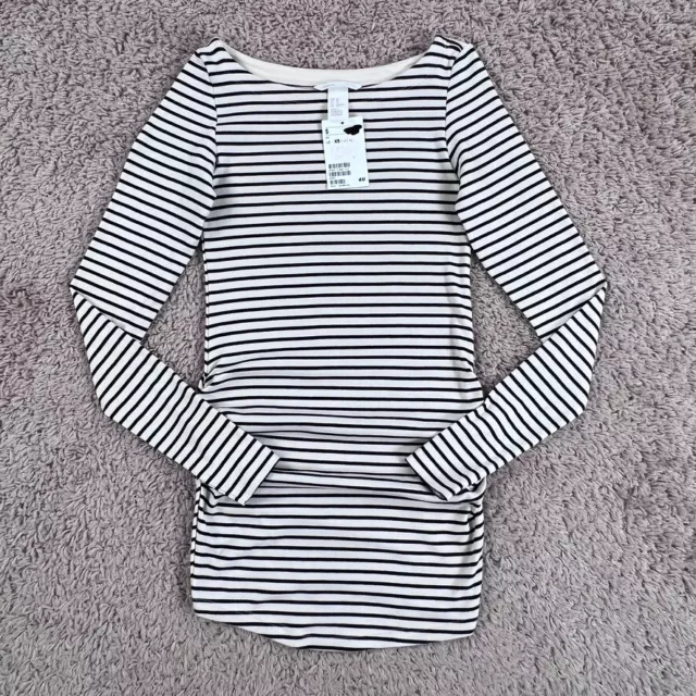 HM MAMA Ivory Black Striped Long-Sleeve Boat Neck Basic Knit T-Shirt Womens XS