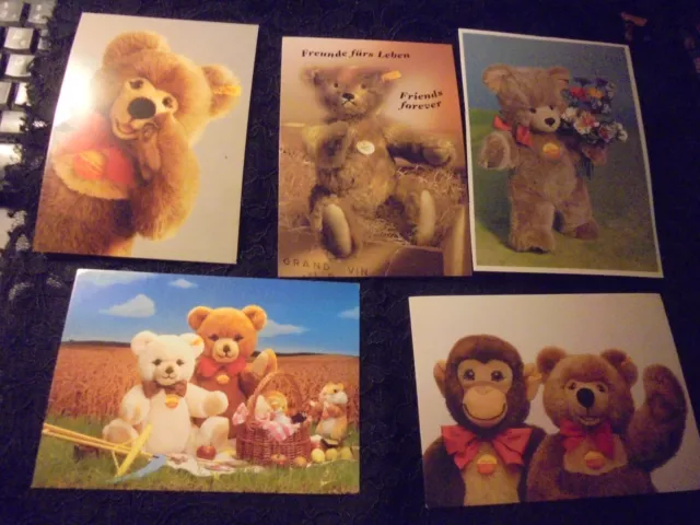 5 x AK Steiff Teddy Bär, z.T. mit anderen Tieren (Postkarte 1960) Knopf im Ohr