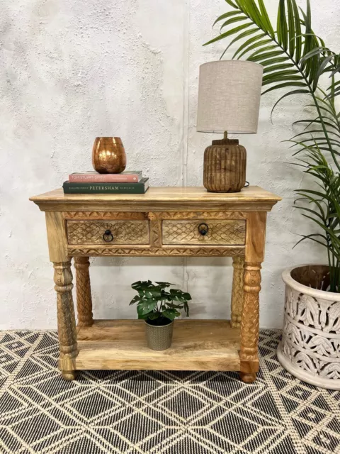 Two Drawer Console Table made from Natural Mango Wood