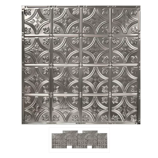 [5 Pack Kit 24 X 24 100% Tin Nail-Up Ceiling Tiles | Pattern #3 Stainless Unfi