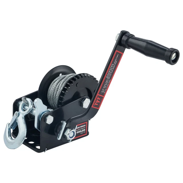 600 LB HAND winch with 19ft Steel Wire for ATV Jet Ski Trailer Small