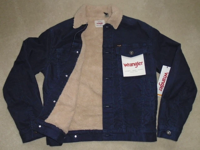 New "Mens Small Wrangler Corduroy Coat, Faux Sherpa Lined Trucker Style Jacket"