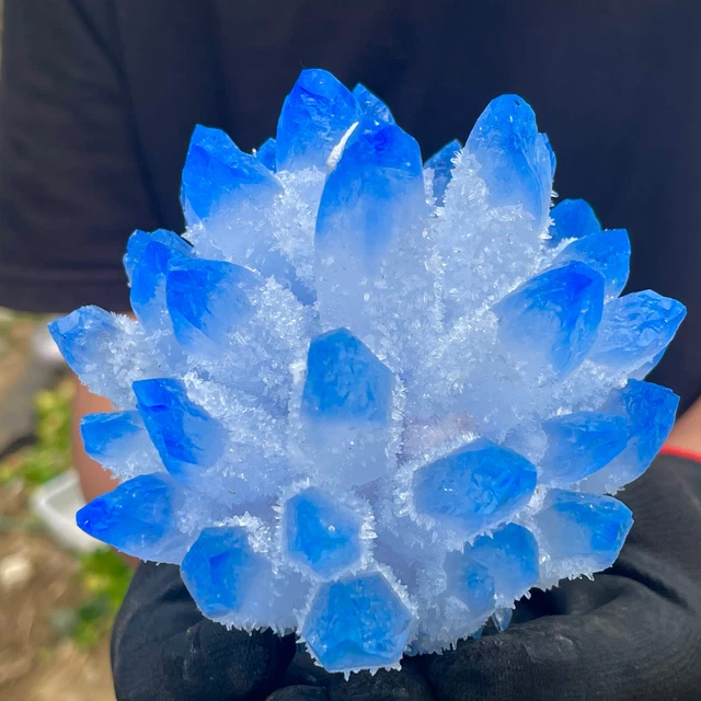 1.9LB New Find sky blue Phantom Quartz Crystal Cluster Mineral Specimen Healing 2