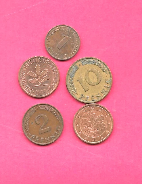 GERMANY 5 DIFF DIFFERENT 1950-2005 COIN LOT COLLECTION SET  inc old & large