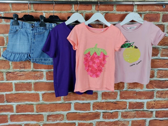 GIRLS BUNDLE AGE 3-4 YEARS H&M M&S OSHKOSH etc SUMMER TEES DENIM SKIRTS 104CM