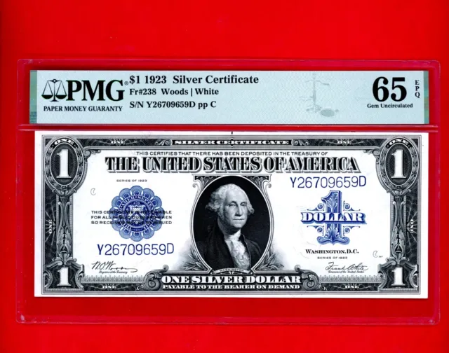 1923 $1 “Horse Blanket” Silver Certificate Fr238 Pmg 65 Epq Gem Unc Woods/White