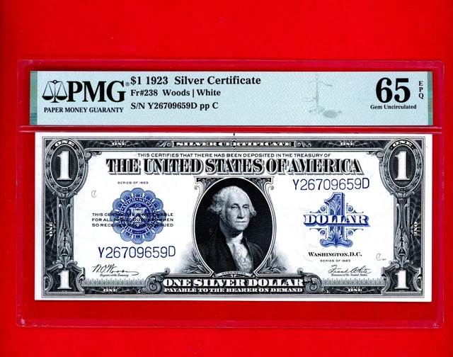 1923 $1 “Horse Blanket” Silver Certificate Fr238 Pmg 65 Epq Gem Unc Woods/White
