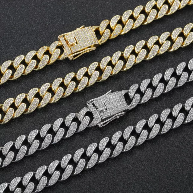 Men’s Gold Plated Iced CZ Out Solid Miami Cuban Link Bracelet Chain 12MM