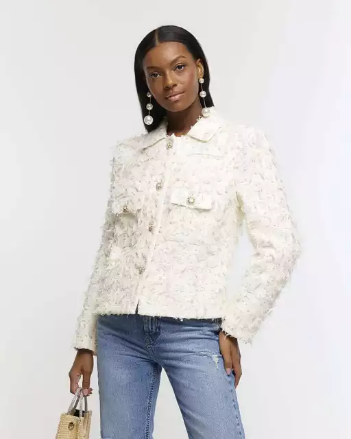River island white boucle jacket 2025