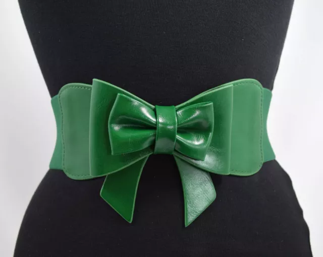 Dancing Days Green Large Bow Accent Elastic Wide Stretch Waist Belt