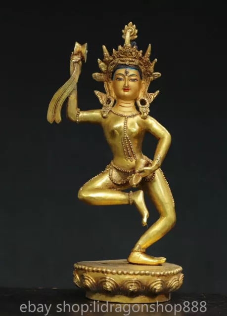 9.2" Old Chinese Copper Gilt Buddhism Vajradhara Vajrabhairava Goddess Statue