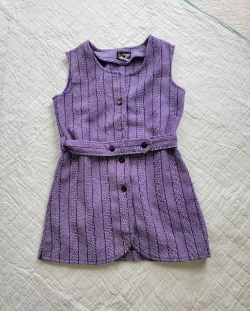 Vintage 1960s Teacher's Pet Mod Dress Purple Striped Girls M