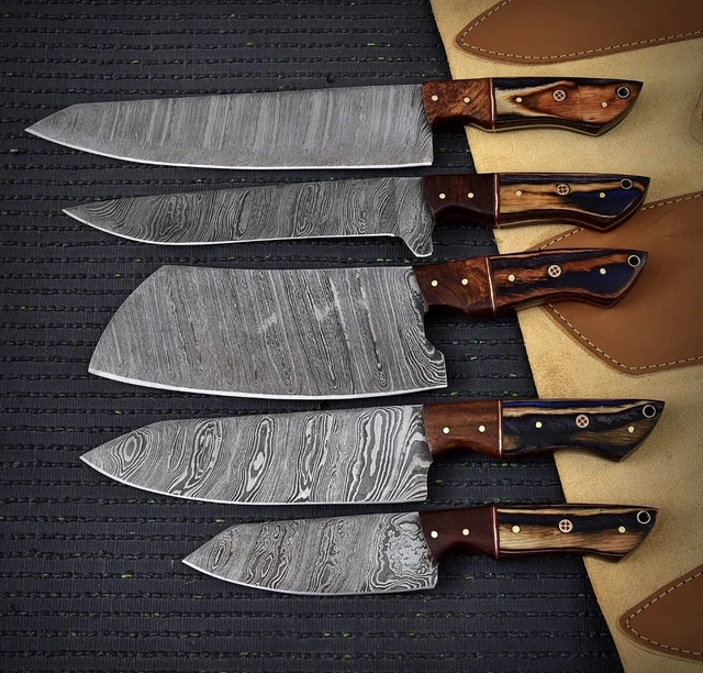 Küchen Messer 256 Lagen Damaskus Stahl Handgefertigte Messer Set Mit Lederschide 4