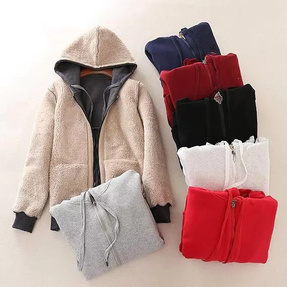 Womens Hooded Sweatshirt Fleece Sherpa Lined Hoodie Winter Causal Loose Fit 2