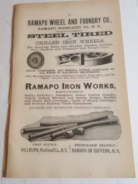 ☆ 1884 print ad RAMAPO WHEEL & FOUNDRY Rockland County NY iron wheels railroad