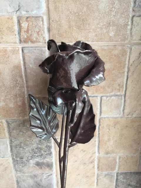 Hand Forged Rose Brown Rose Wrought Iron Rose Metal Sculpture Wedding