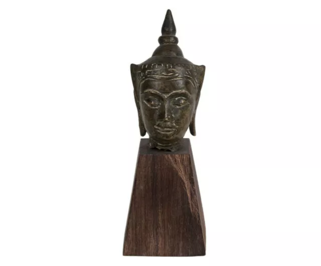 Antique Thailand A Diminutive Thai Bronze Head of The Buddha IN Ayutthaya Style