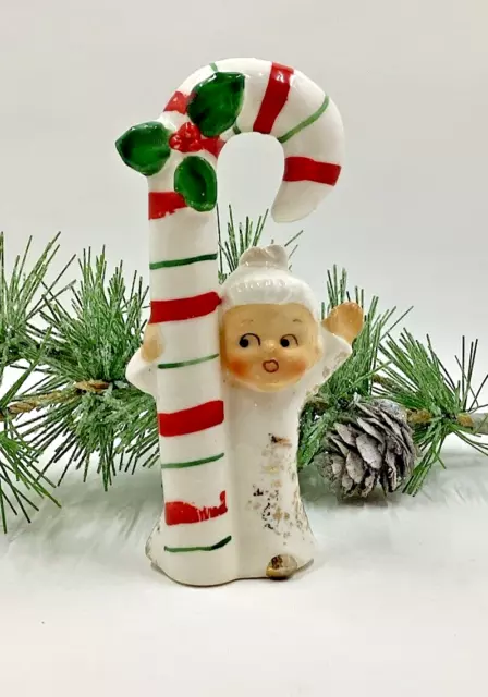 Vintage Lefton Norcrest Japan Candy Cane Christmas Angel Figurine