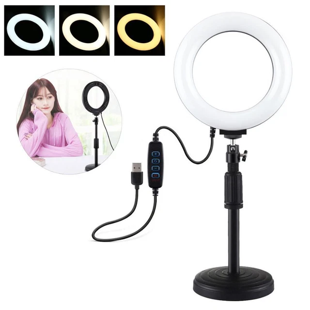 Transmisión en Vivo Video Luz Kits 3 Colores Temperatura Escritorio Soporte LED Anillo Luz