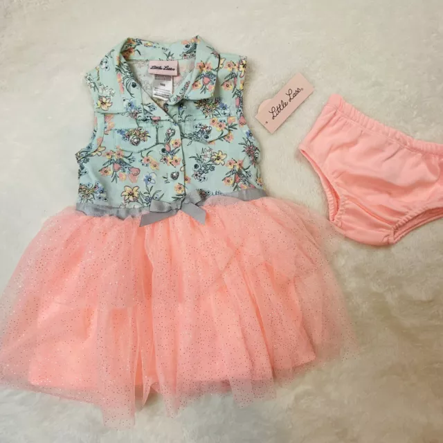 Little Lass NWT Girls 2 Piece Dress & Bloomers 18 Months Floral Pink Teal